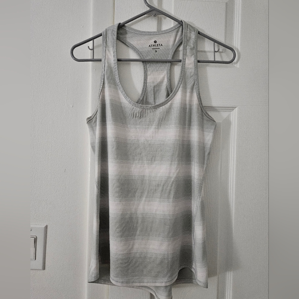 Athleta Gray and White Striped Ombre Racerback Tank Top, Size S